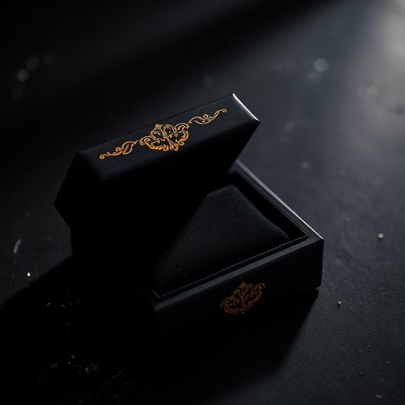 Embalagem preta com detalhe dourado